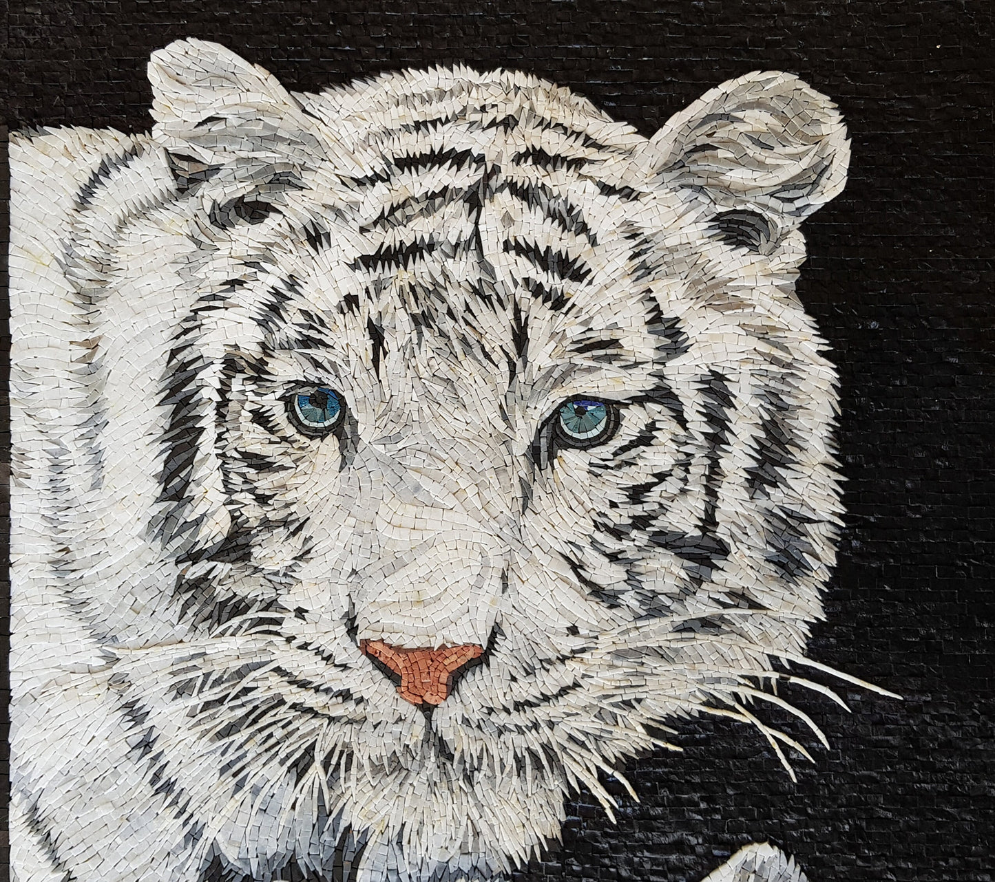 Handmade White Tiger Mosaic Tile Art: Jungle Animal Backsplash