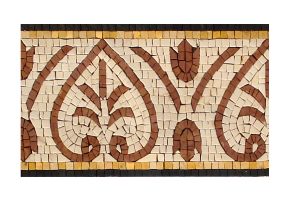 Botanical Mosaic Tile Border: Floral Marble Artwork (40"x 8")