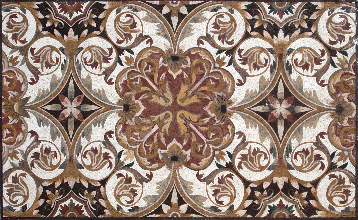 Handmade Natural Stone Mosaic Rug: Floral Tile Art (100” x 60")