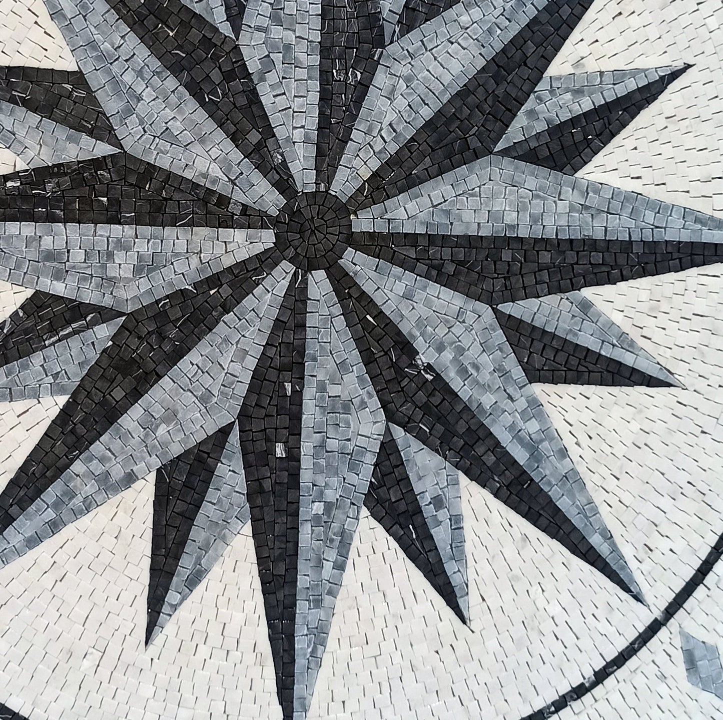 Timeless Elegance - Mosaic Art Design - Grey and White Compass Rose Mosaic Medallion - Customization available
