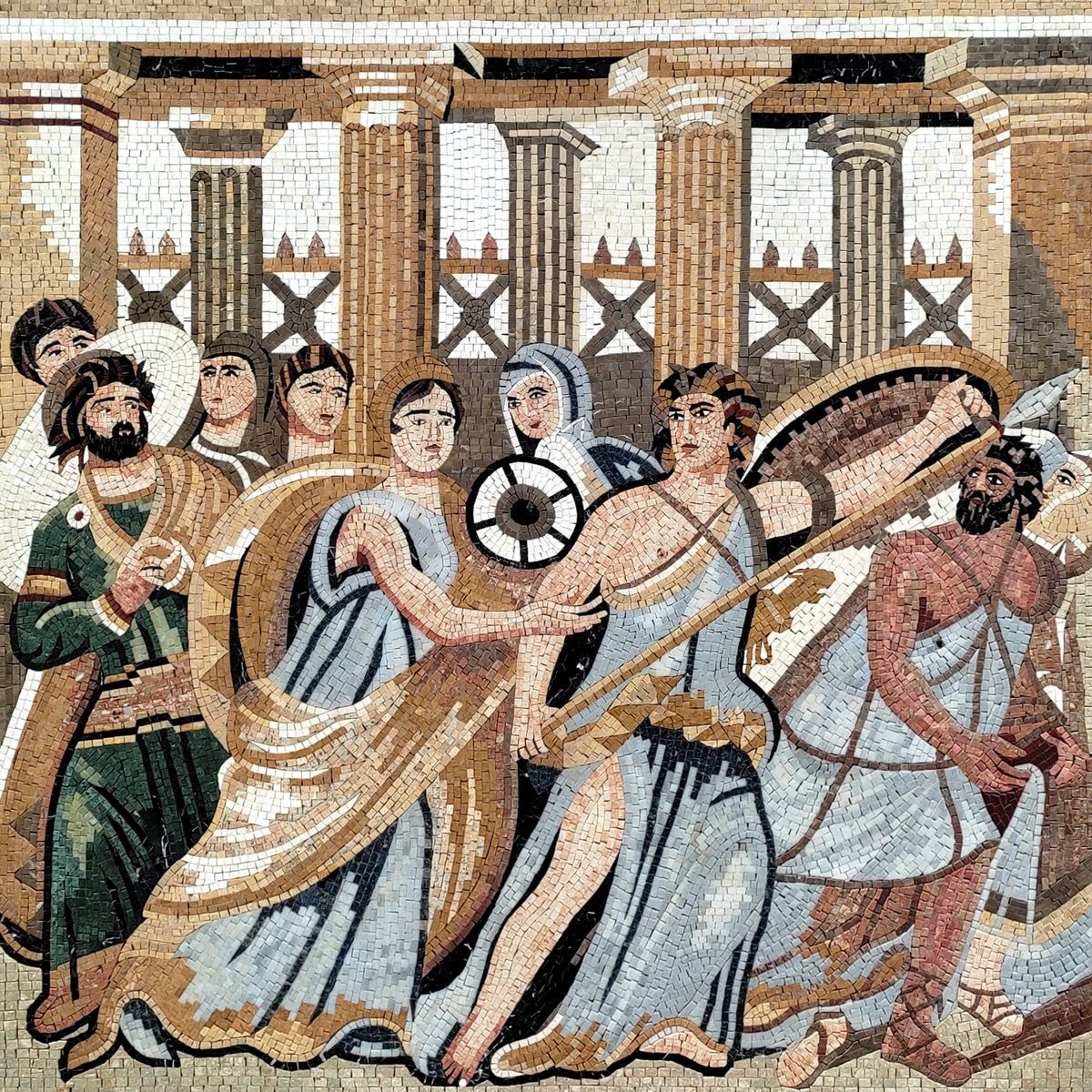 Handmade Roman Emperor Mosaic Mural: Ancient Art Reproduction