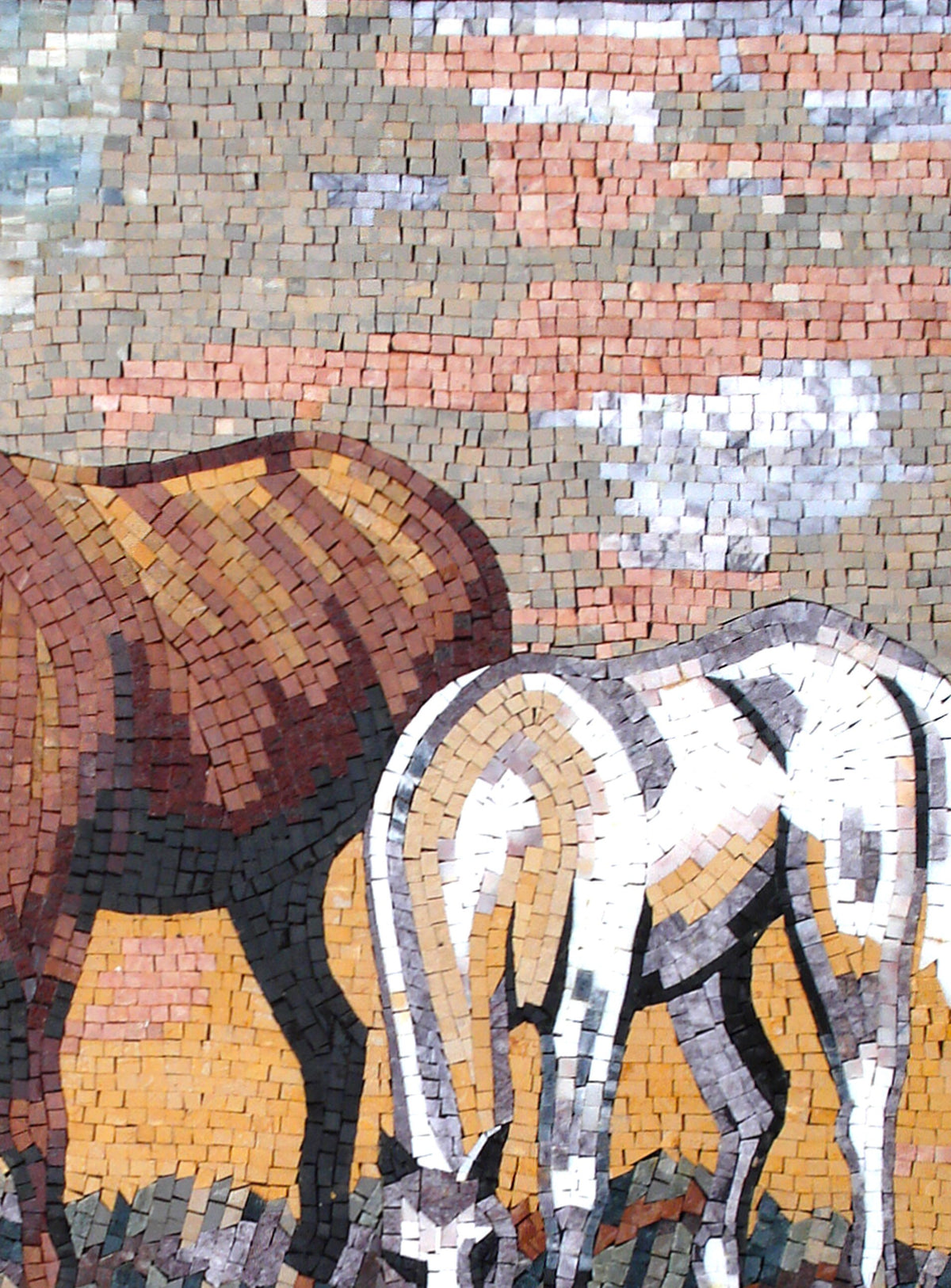 Handmade Horse Mosaic Tile Art: Rustic Home Decor (46” x 34")