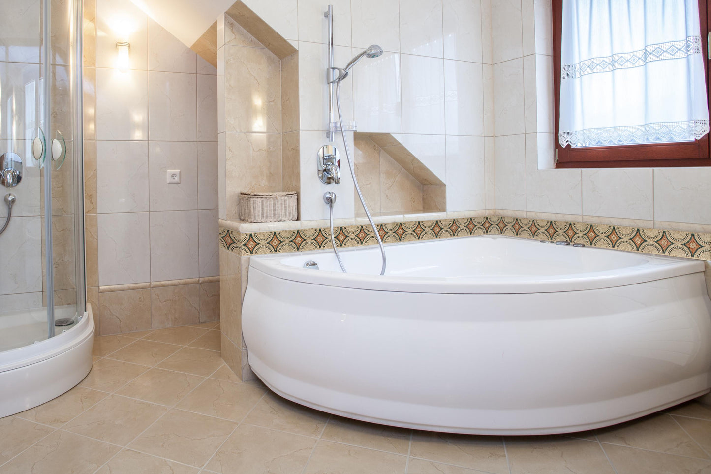 Handmade Marble Mosaic Tile Trim: Tan & Rose Diamond Border, Backsplash Accent