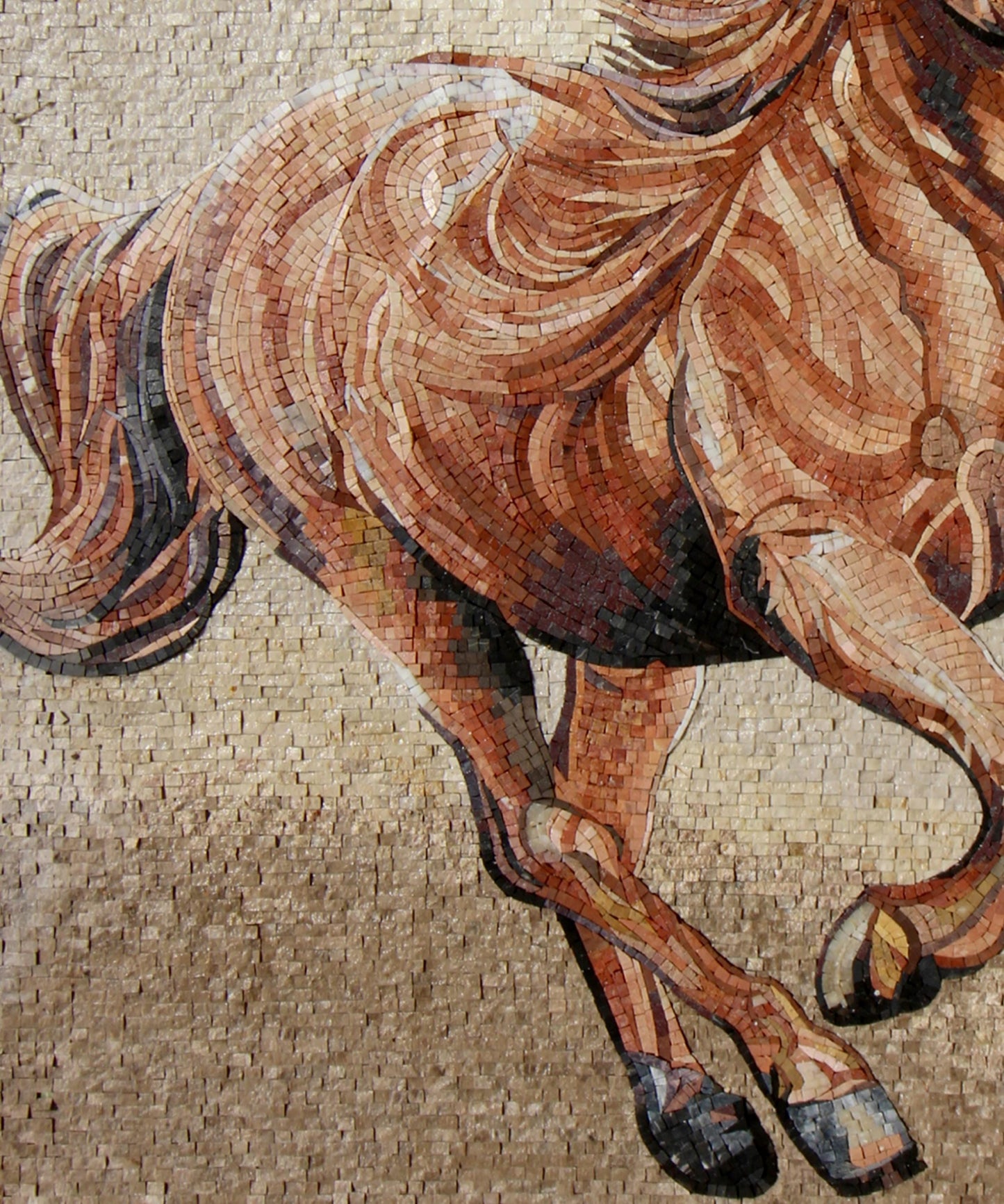 Handmade Horse Mosaic Mural: Marble Stone Animal Art Tile