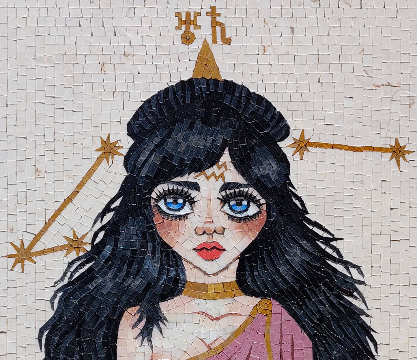 Handmade Aquarius Zodiac Mosaic Tile Art: Home Wall Decor (30x20)
