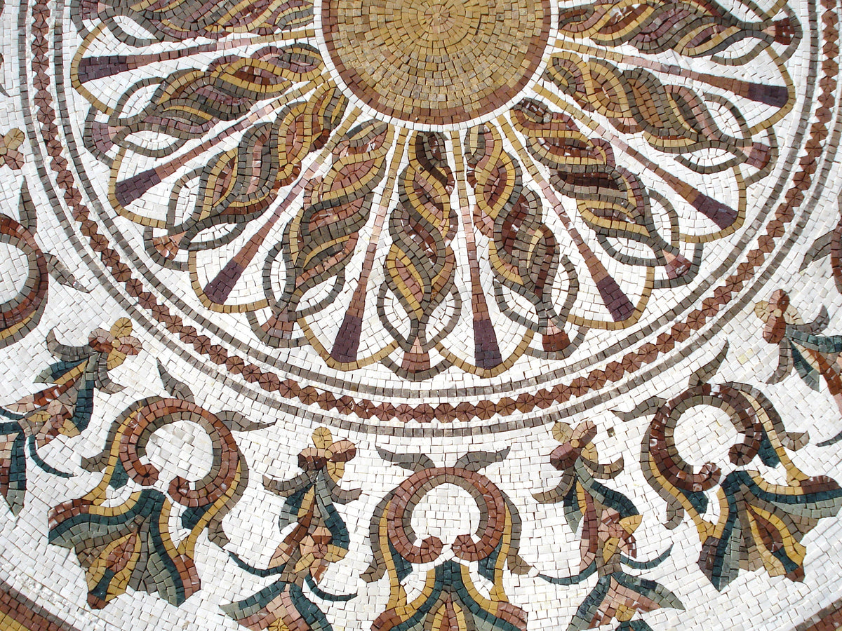 Handmade Floral Marble Mosaic Medallion: 72" Art Tile