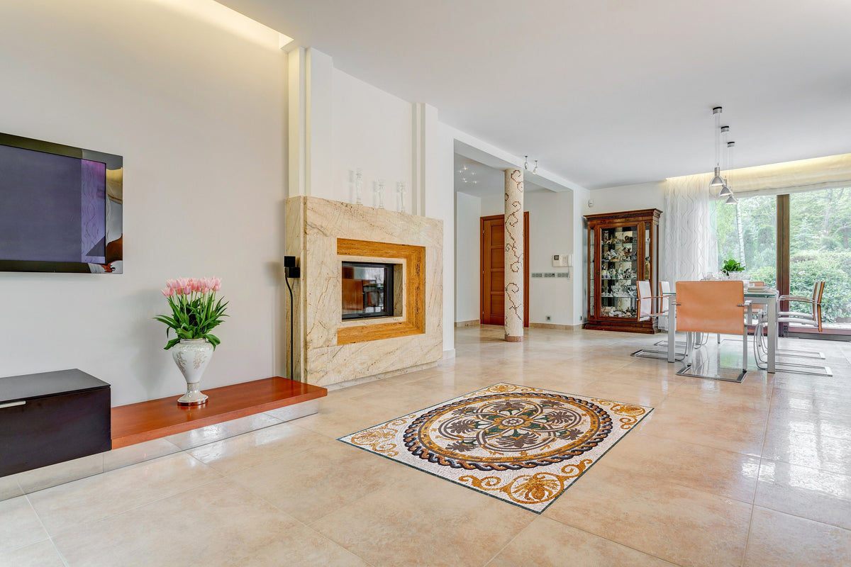 Handmade Geometric Marble Mosaic Tile: 36" Square Floor & Wall Decor