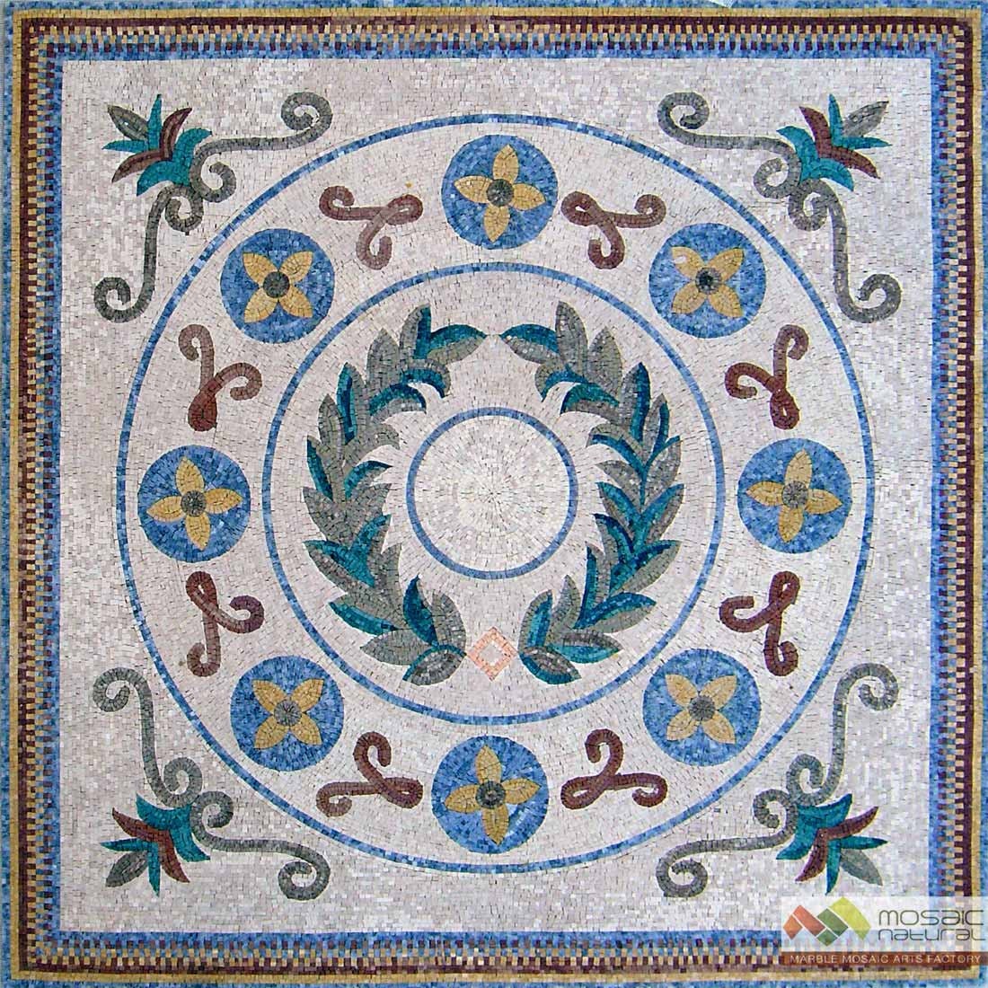 48" Medallion Mosaic Tile: Geometric Floral Marble Mural