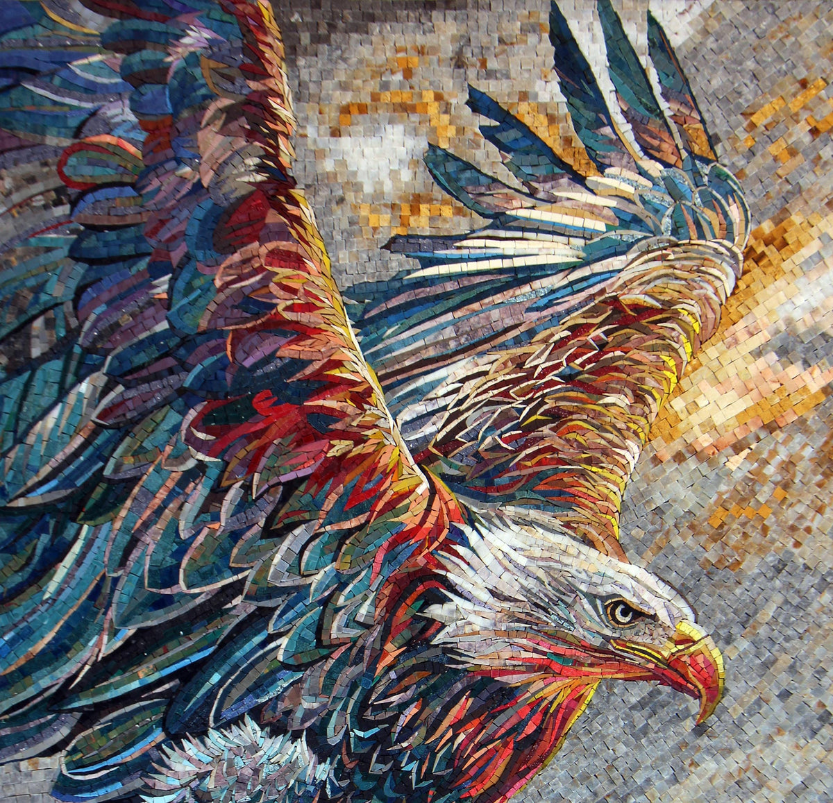 Handmade Bald Eagle Marble Mosaic Mural - Wall Art Decor