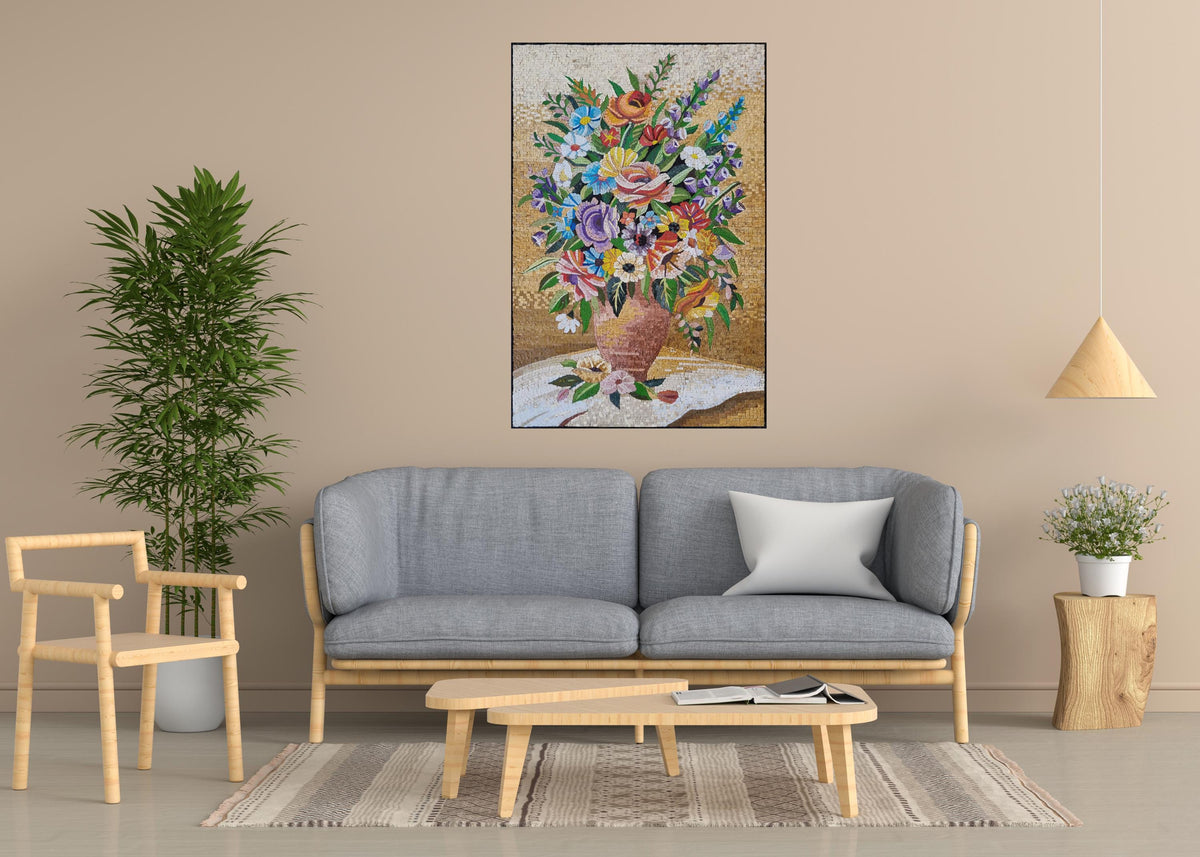 40"x28" Floral Vase Mosaic Wall Art –  Vibrant Flower Arrangement , Customization available