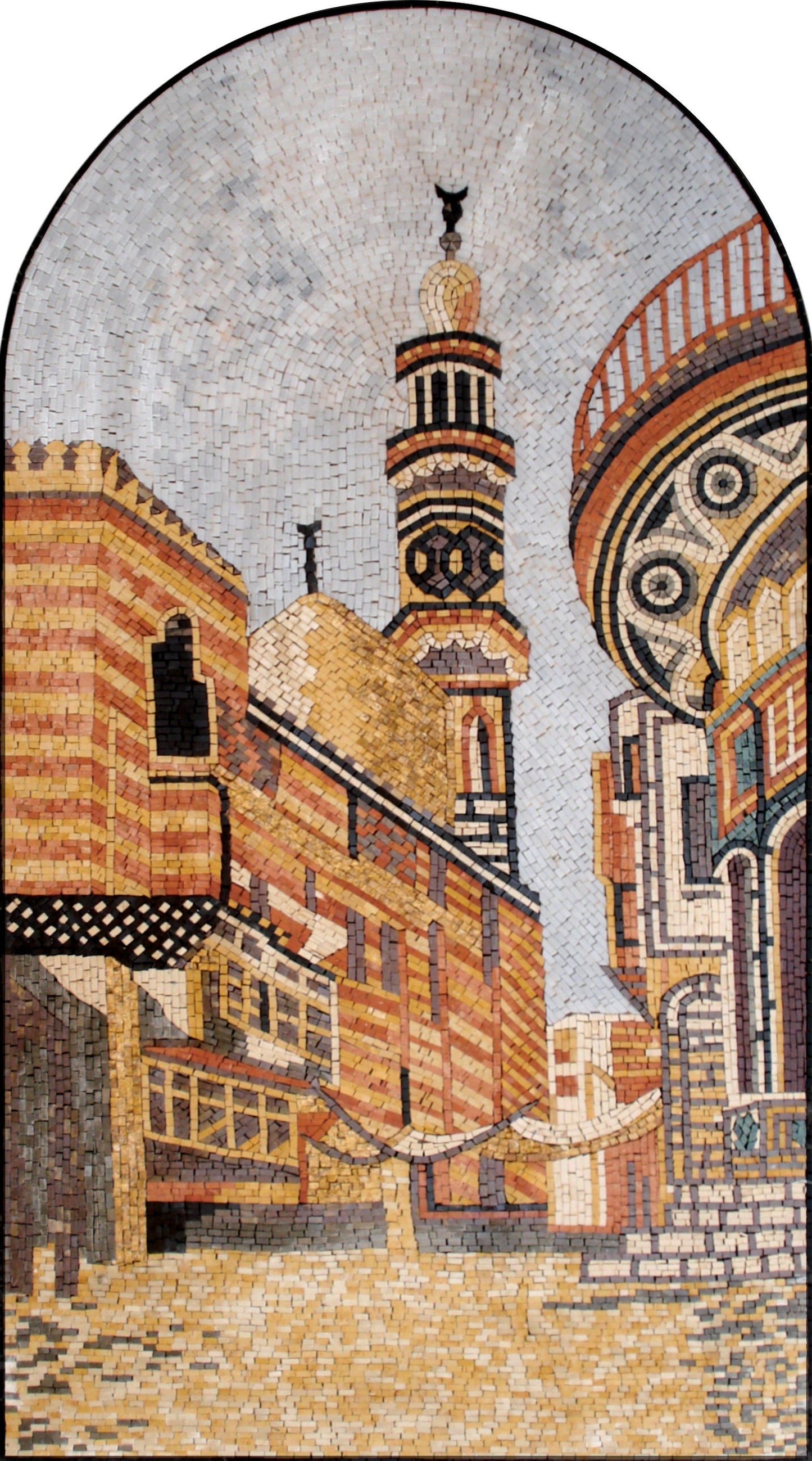 Handmade Mosque Mosaic Tile Art: Old City Masterpiece (50” x 28")