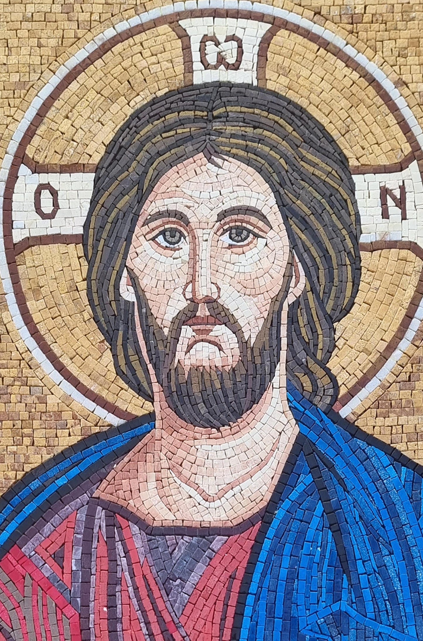 Jesus with Book Mosaic Wall Art – Handmade Marble Tile Religious Decor, Personalized Spiritual Gift