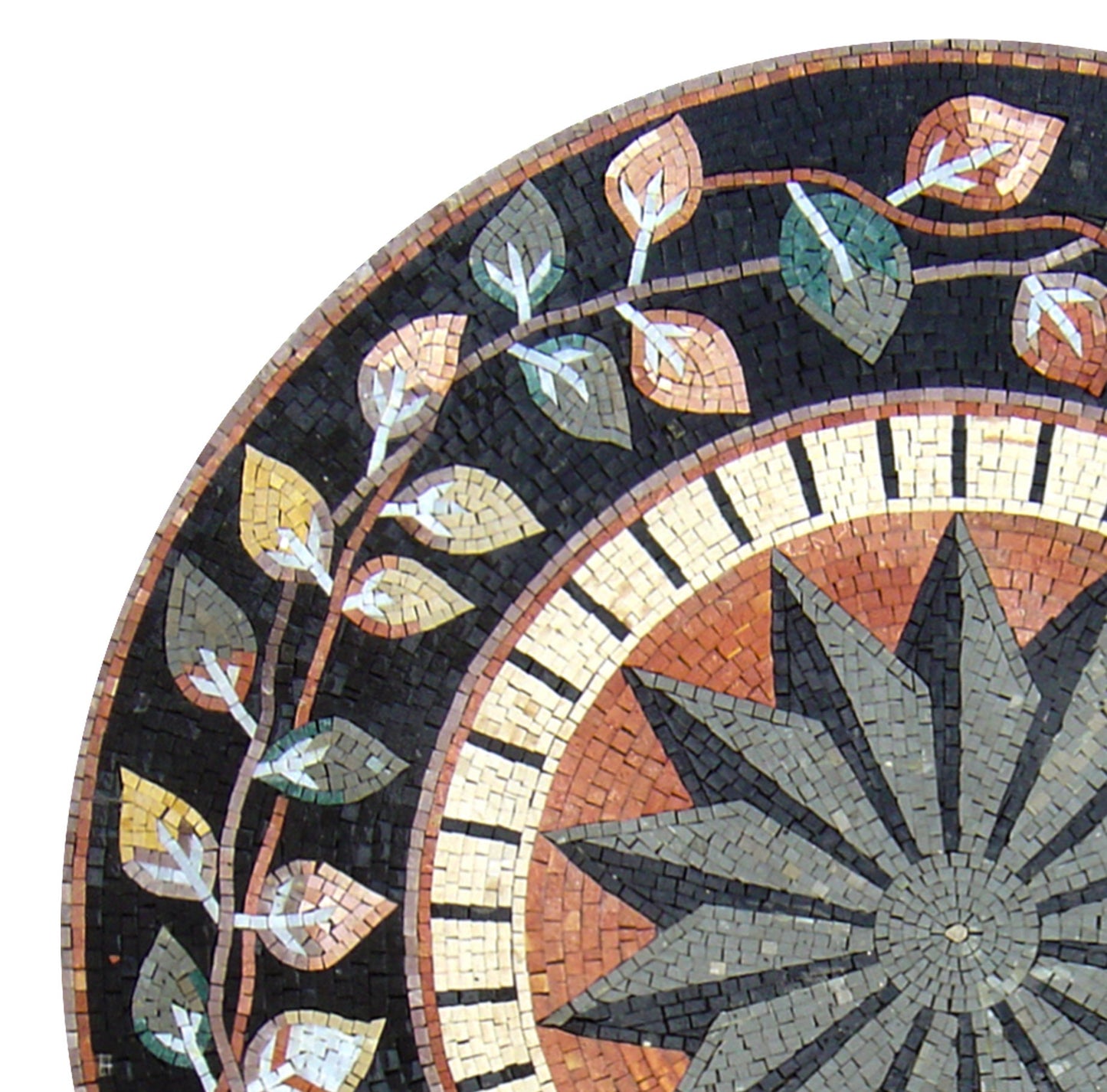 Handmade Marble Mosaic Medallion: Floral Art Tile, 40-Inch Stone Décor