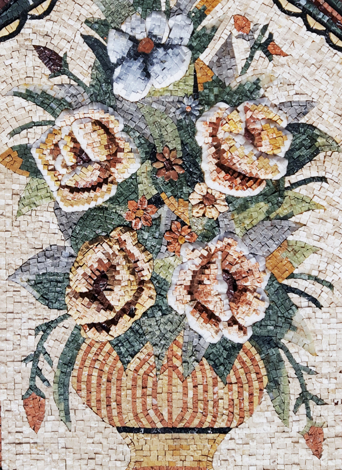 Handmade Flower Mosaic Art: Natural Stone Wall Decor (52” x 24”)