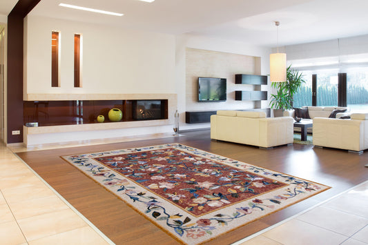 Flower Border Marble Mosaic Rug: Handmade Stone Tile Rug