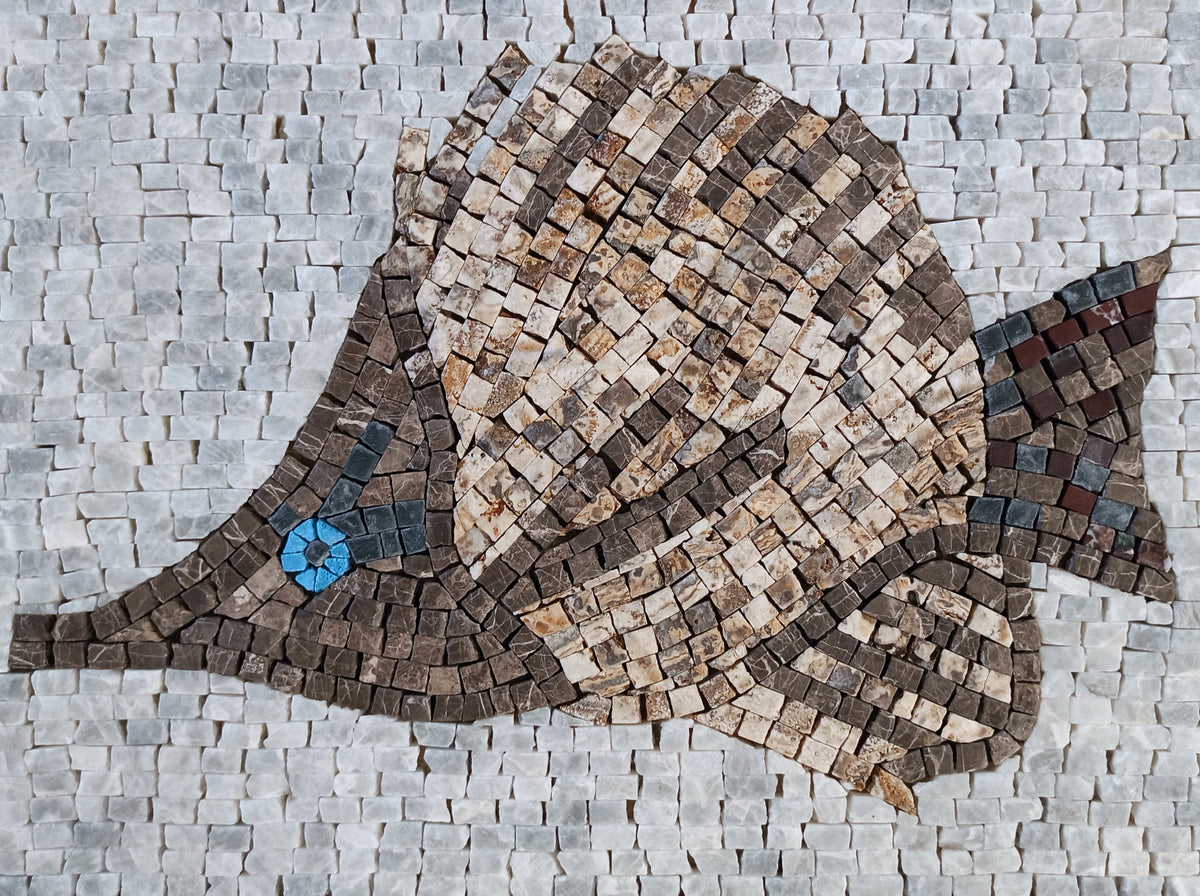 Handmade Fish Mosaic Tile Art: Marble Kitchen Backsplash (16" x 12")