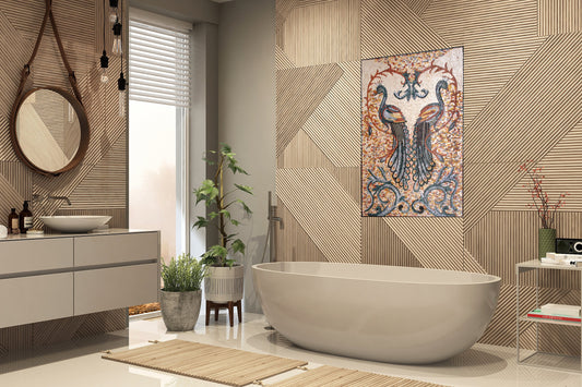 AN146 Bathroom Backsplash, Peacocks Mosaic Art