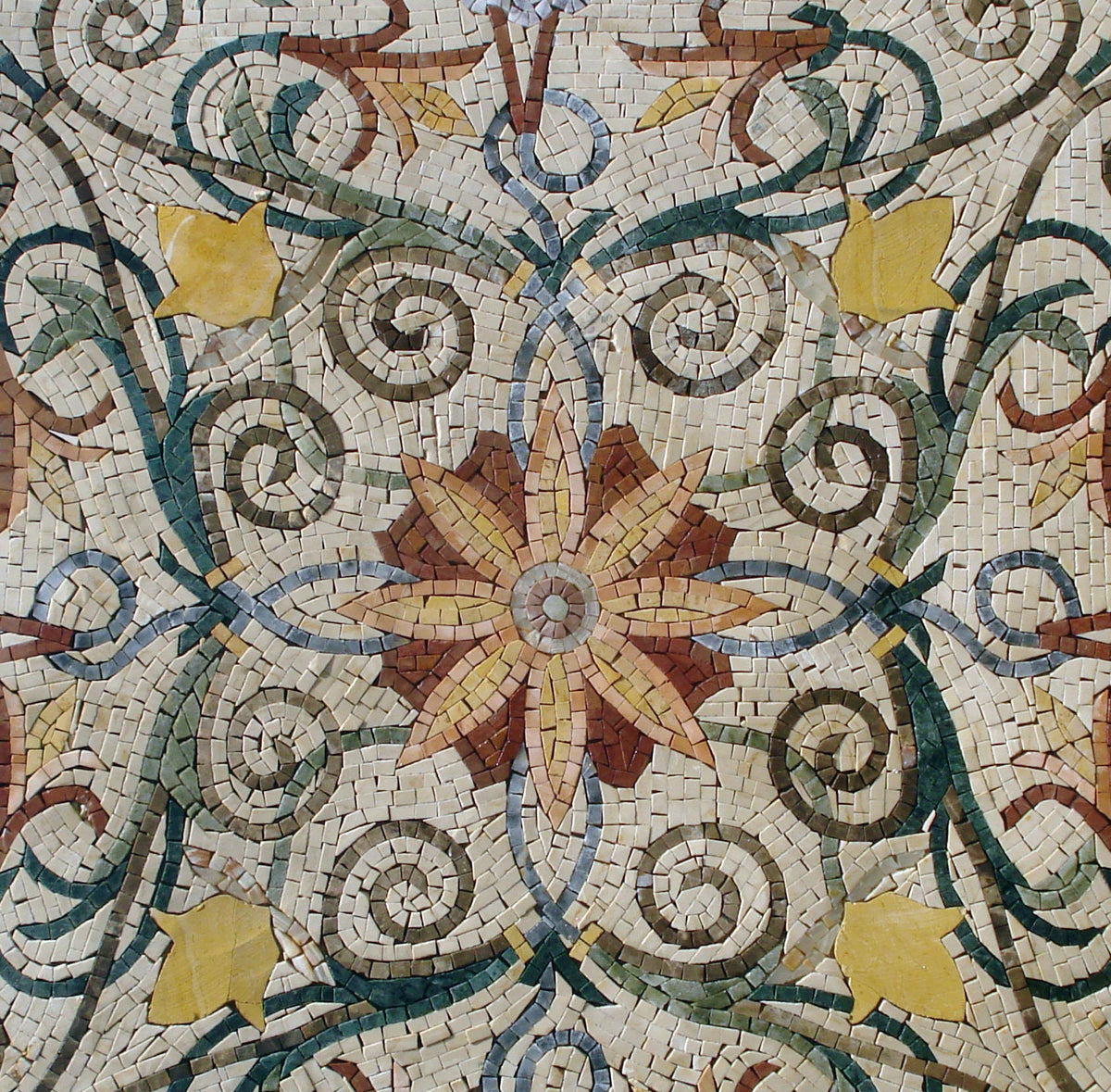 Floral Medallion Mosaic Tile: 32" Square Marble Inlay