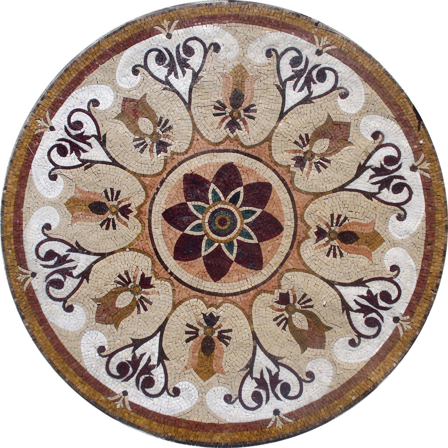 40" Handmade Marble Mosaic Floral Medallion Art Tile Décor