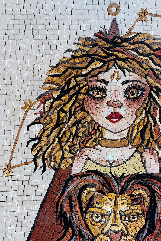 Leo Zodiac Mosaic Tile Art: Handmade Marble Wall Decor