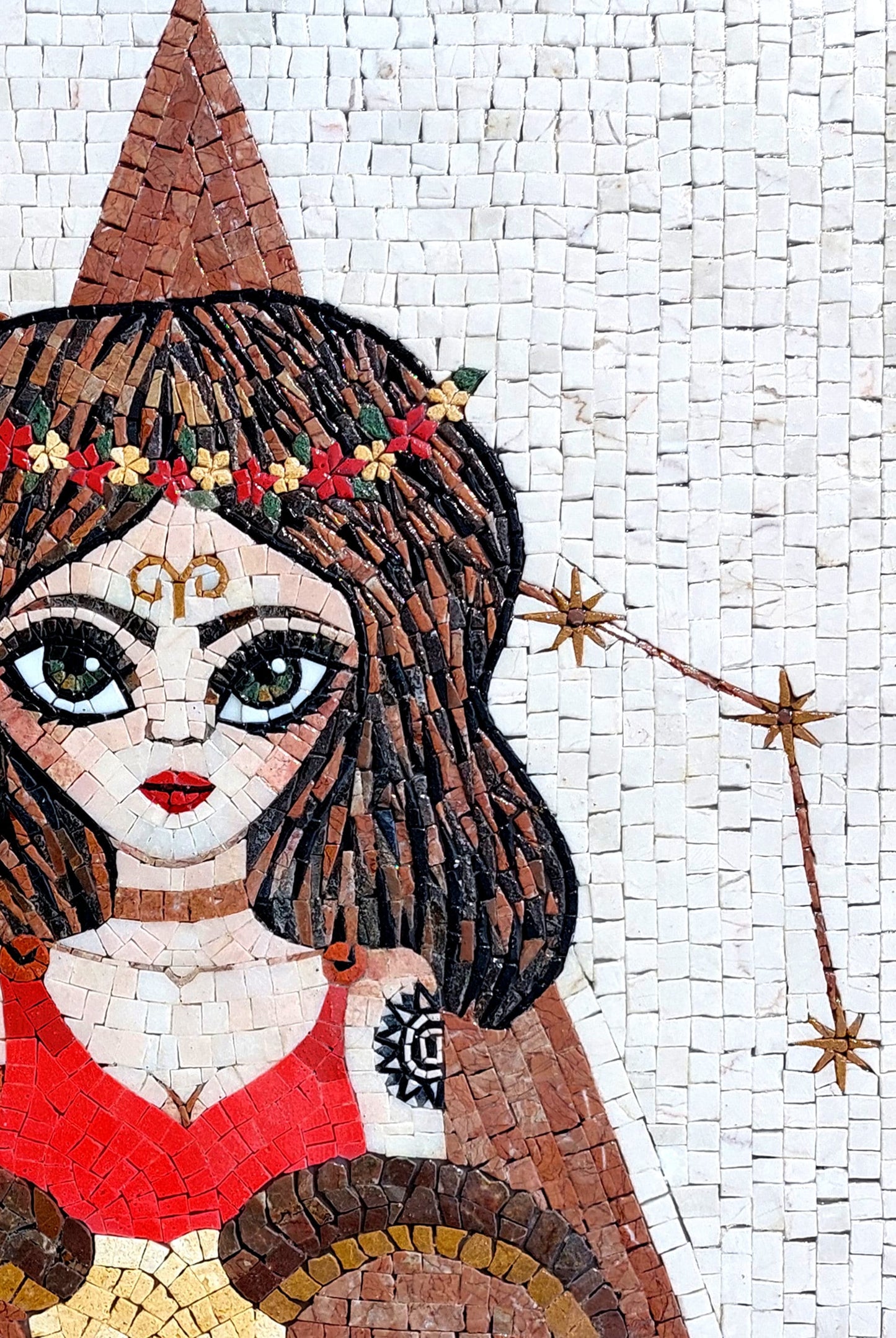 Aries Zodiac Mosaic Tile Art: Handmade Marble Wall Decor
