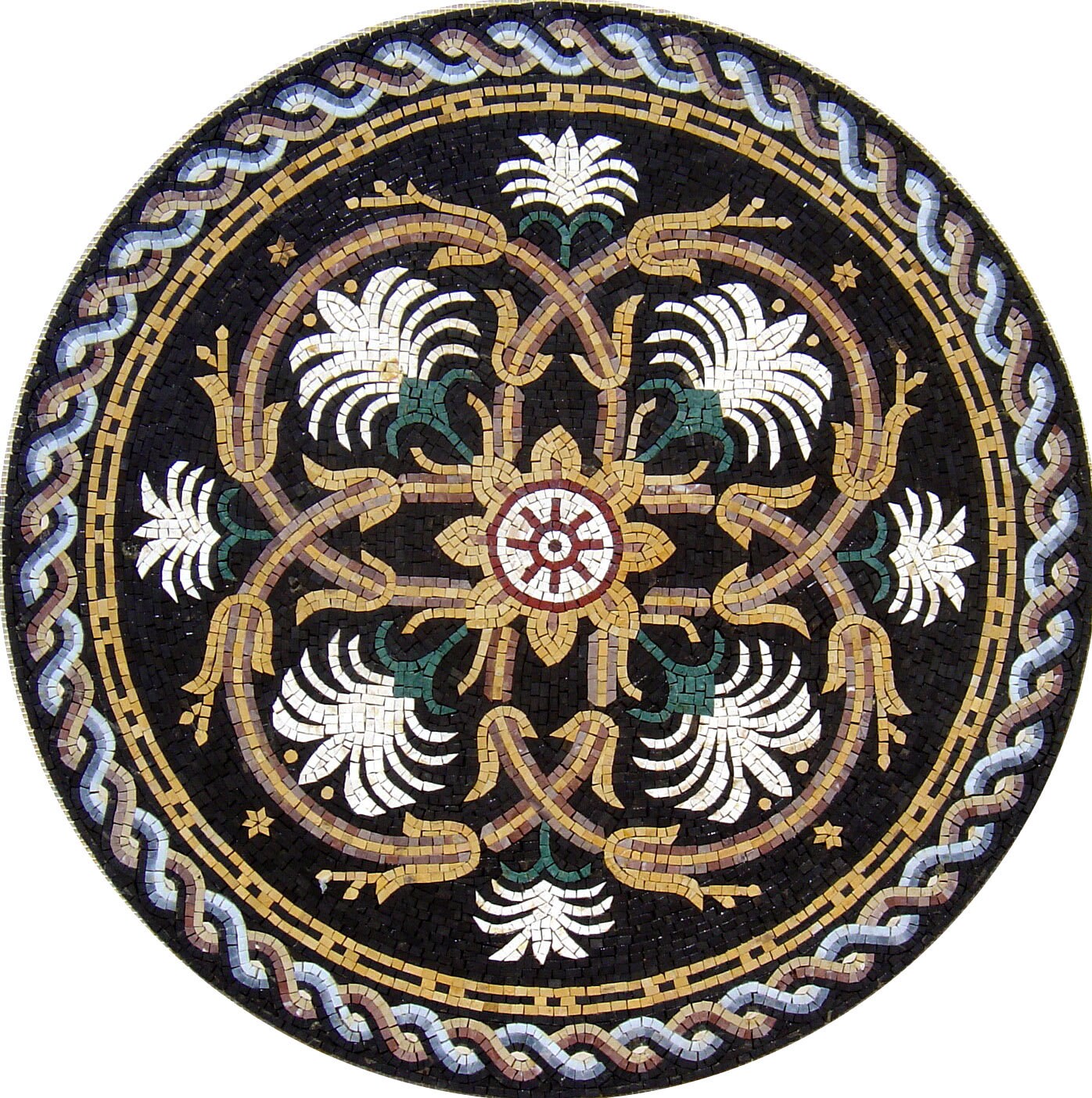 Handmade 40" Marble Mosaic Medallion Art Tile: Vibrant Home Decor
