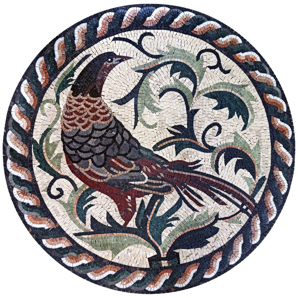 PHEASANT MOSAIC MURALS| Bird Animal Mosaic Tiles For Garden Decor | Pheasant Artwork Tiles For Interior Hall And Rooms Decor