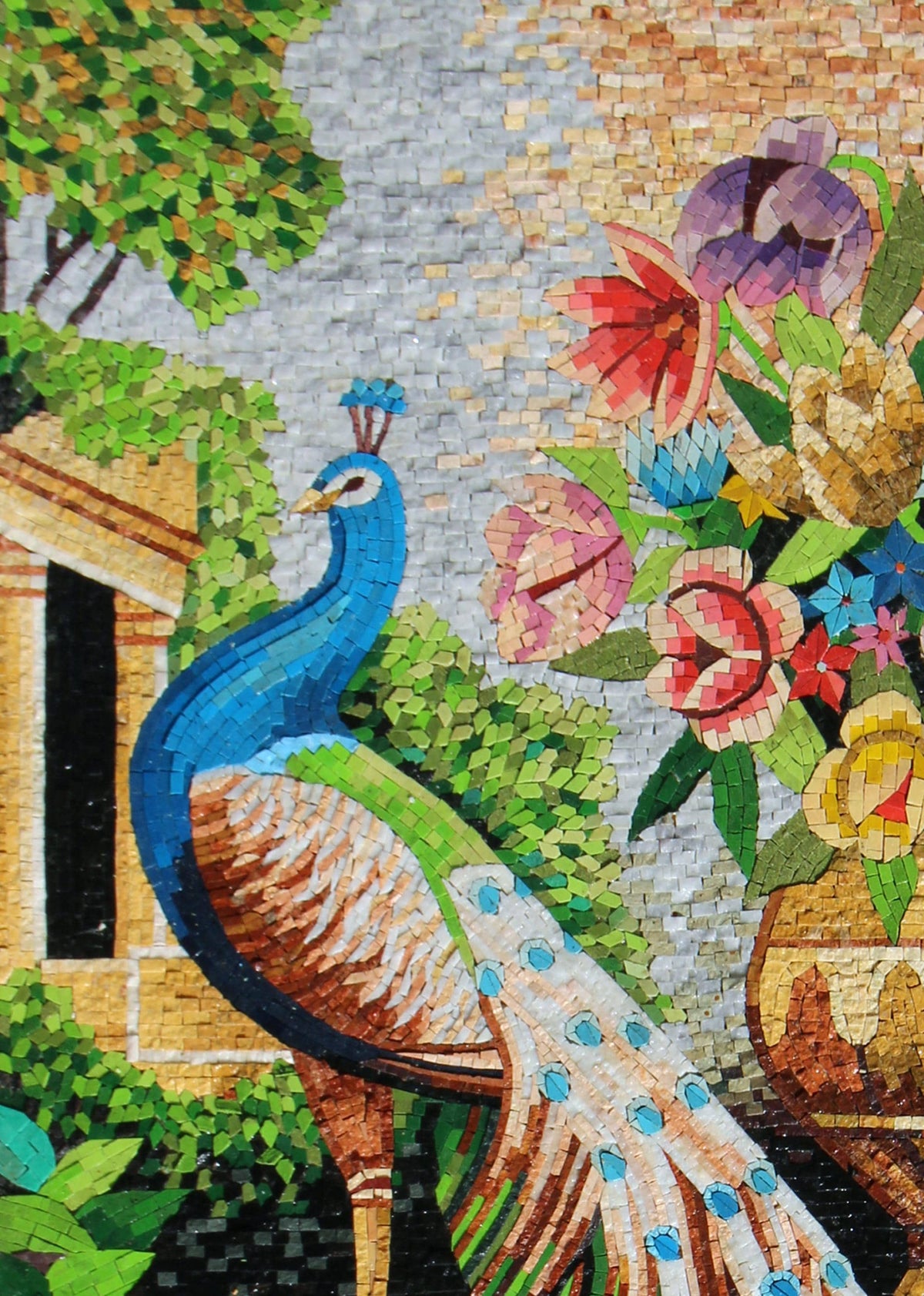 Handmade Peacock Mosaic Mural: Stone & Marble Artwork (52” x 40")