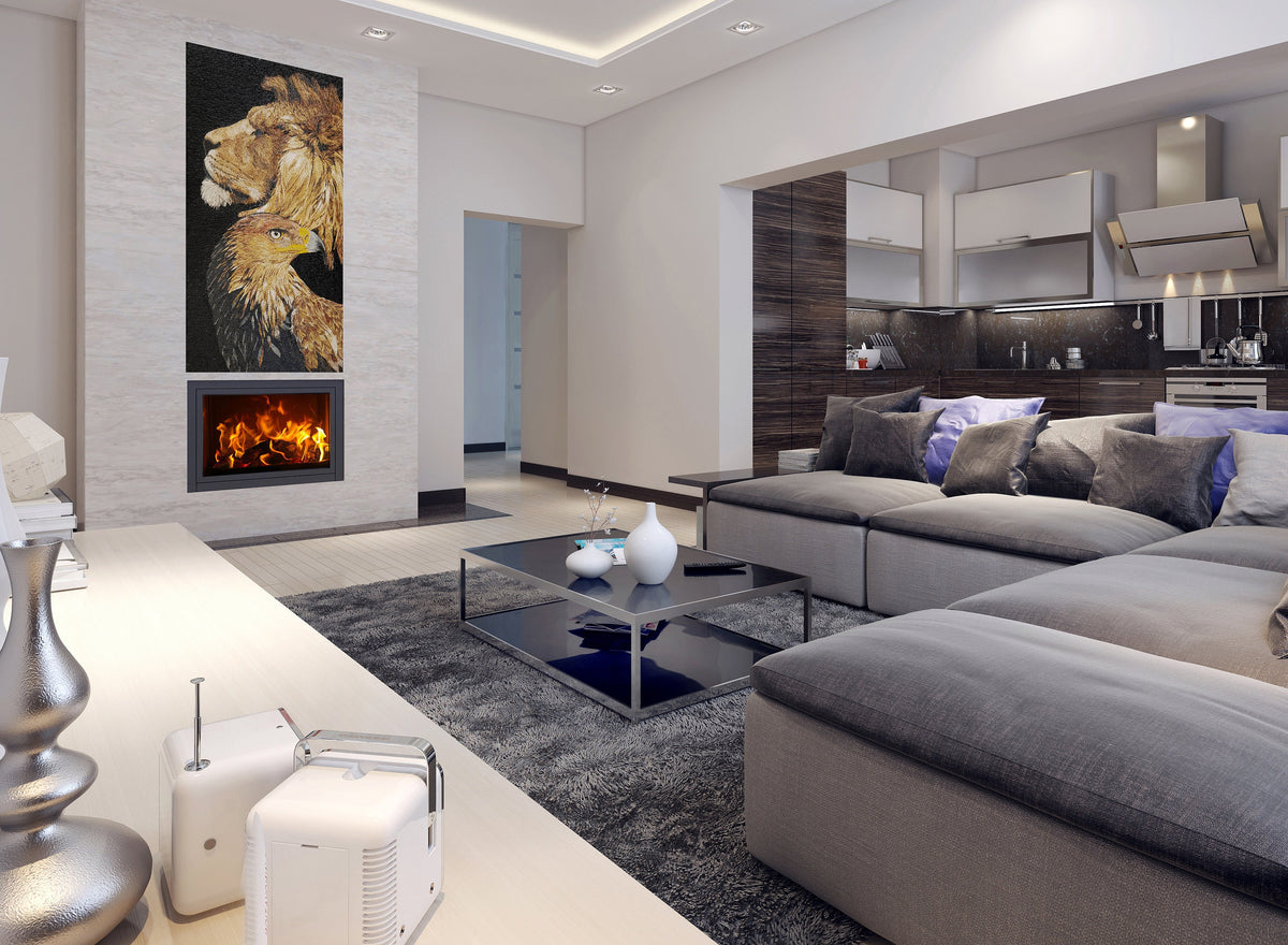 Lion & Falcon Mosaic Tile Art: Handmade Stone Wall Decor