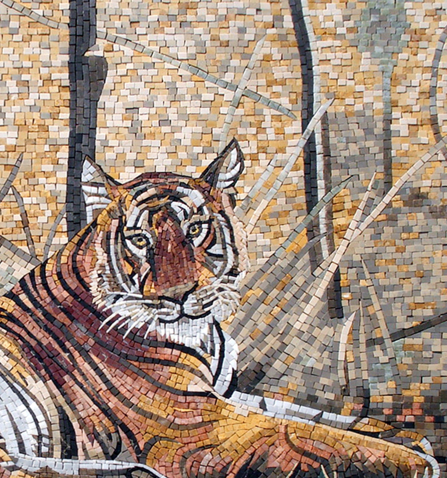 Handmade Tiger Mosaic Tile Mural: Jungle Animal Wall Art (48” x 36")