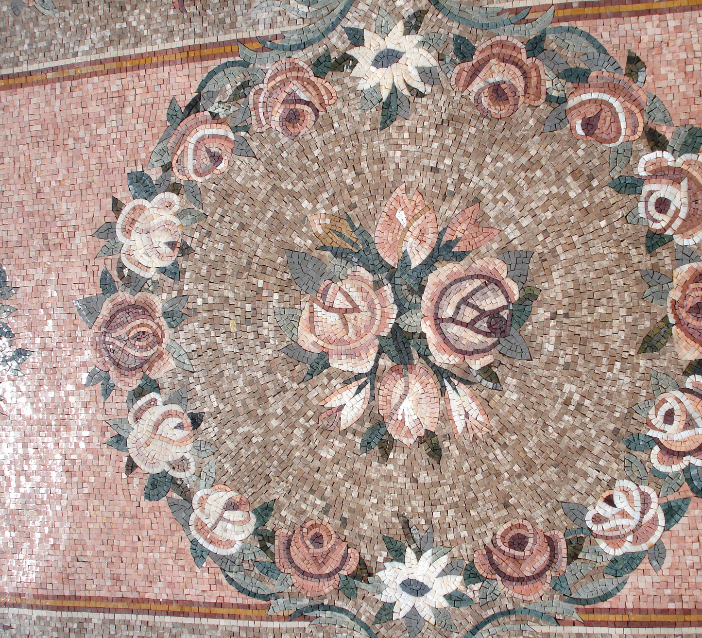 Handmade Marble Mosaic Rug: Floral Stone Tile Art (108” x 72")