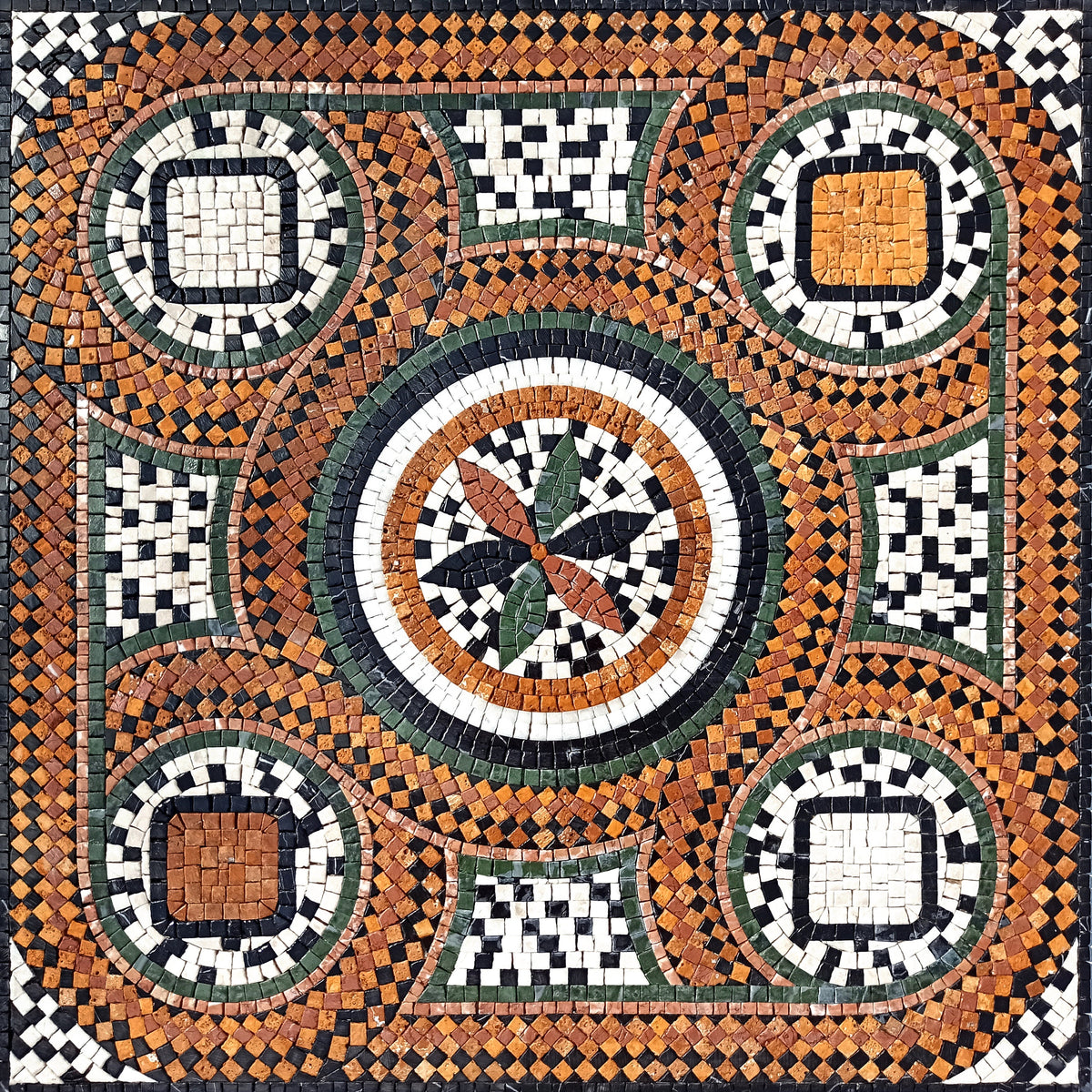 32" Handmade Geometric Floral Marble Mosaic Tile: Indoor/Outdoor Decor