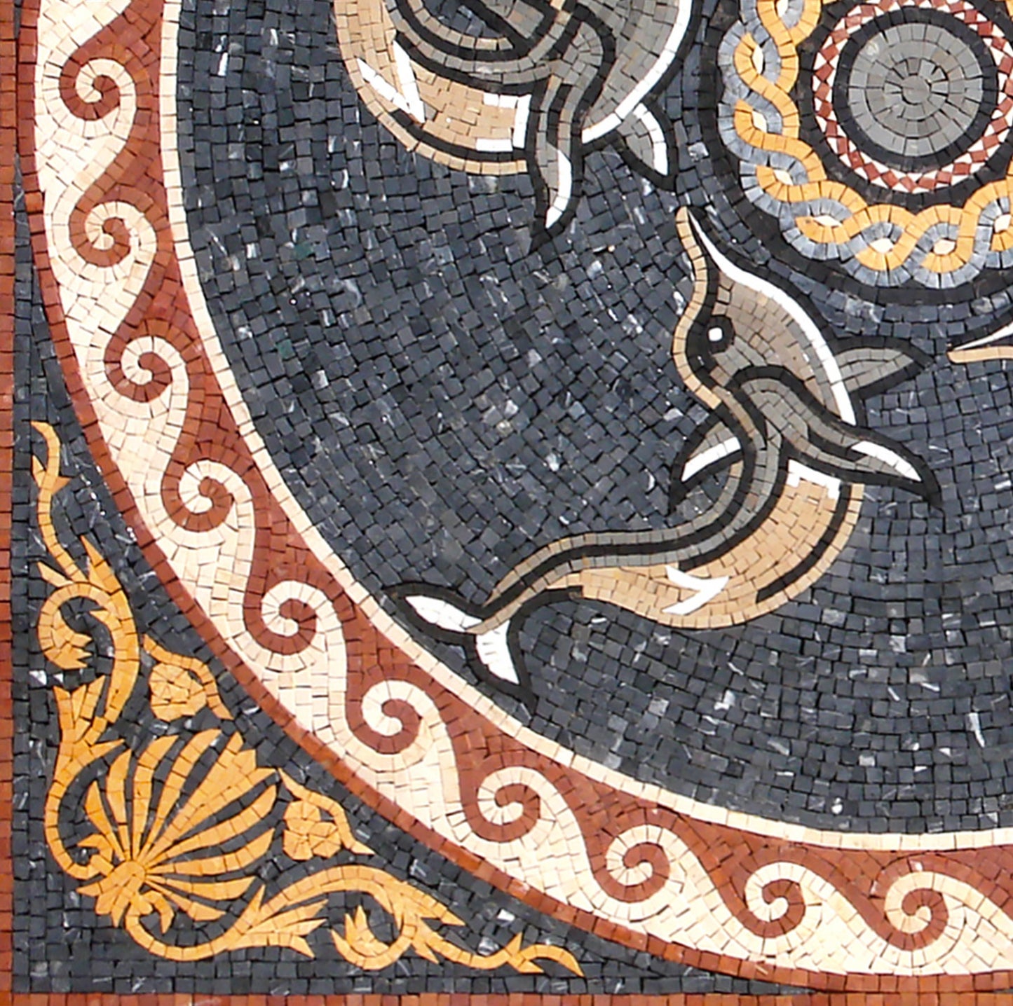 Handmade Dolphin Mosaic Tile Medallion: Marble Art (48x48)