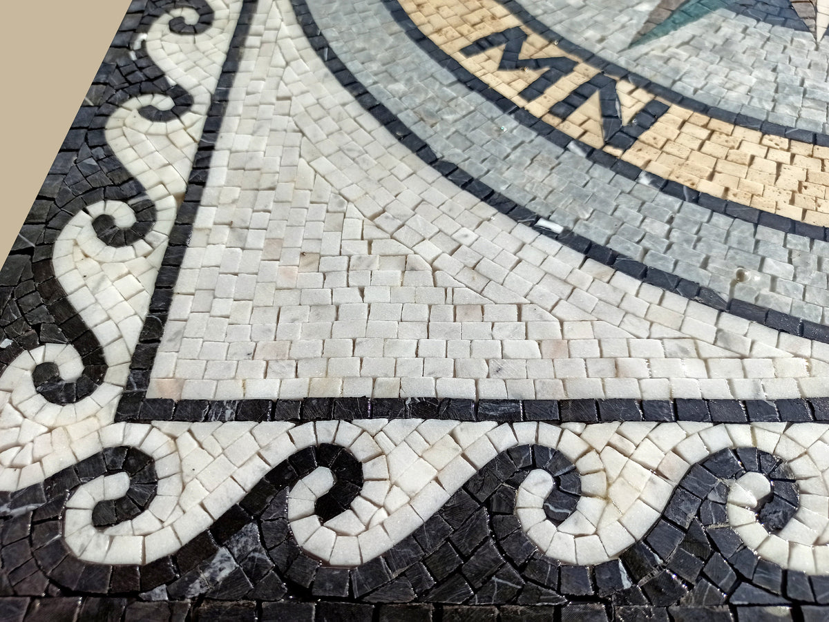 Handmade Marble Compass Rose Mosaic Tile: Indoor/Outdoor Decor (32x32)