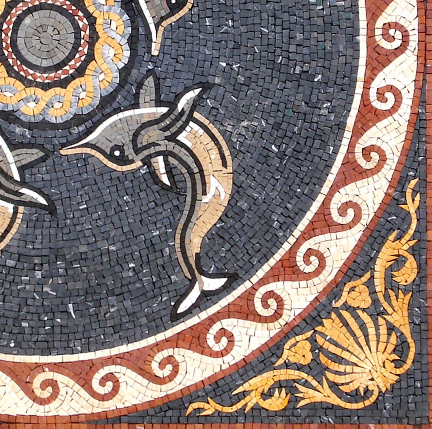 Handmade Dolphin Mosaic Tile Medallion: Marble Art (48x48)