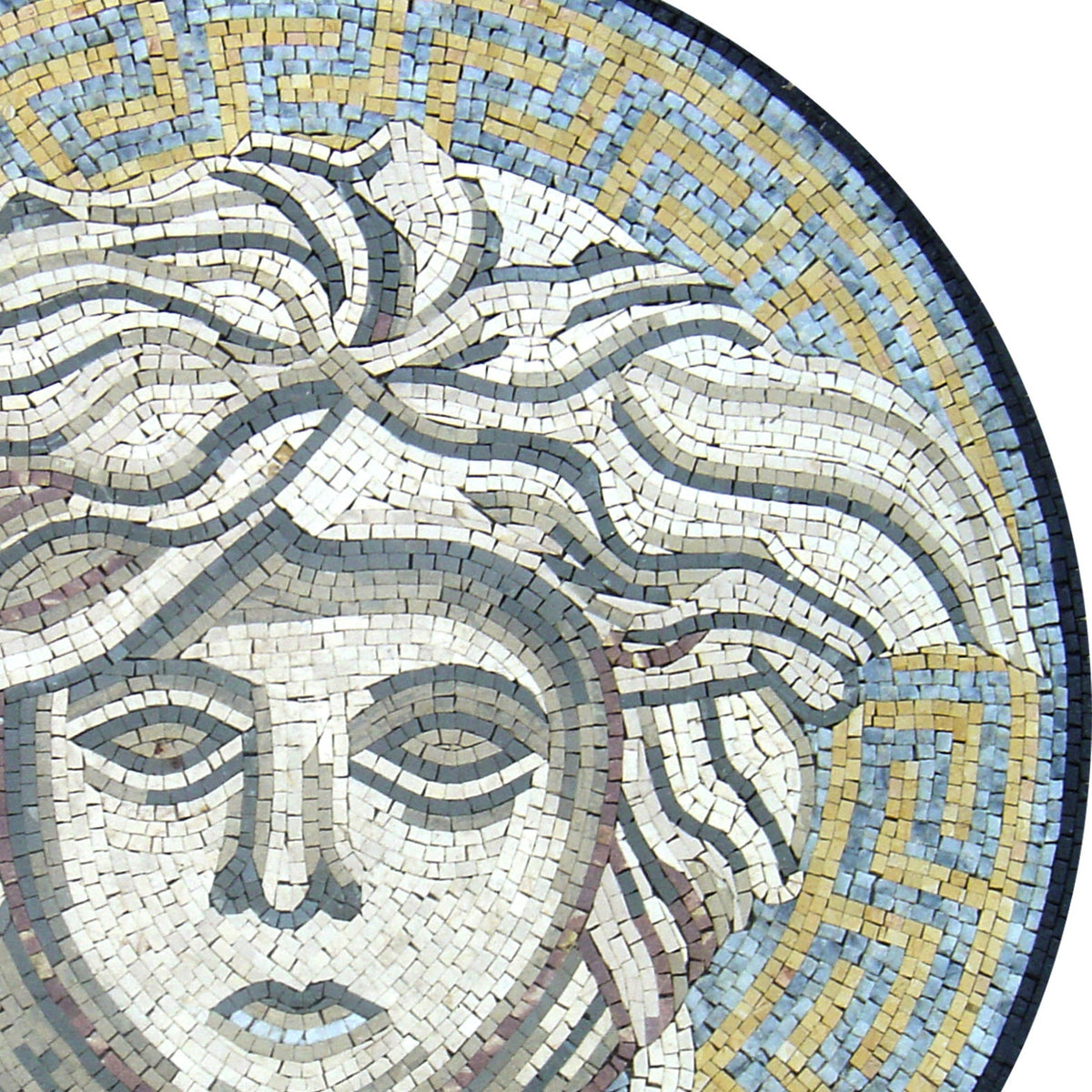 Handmade Medusa Marble Mosaic Medallion: Art Tile Decor (32" Diameter)