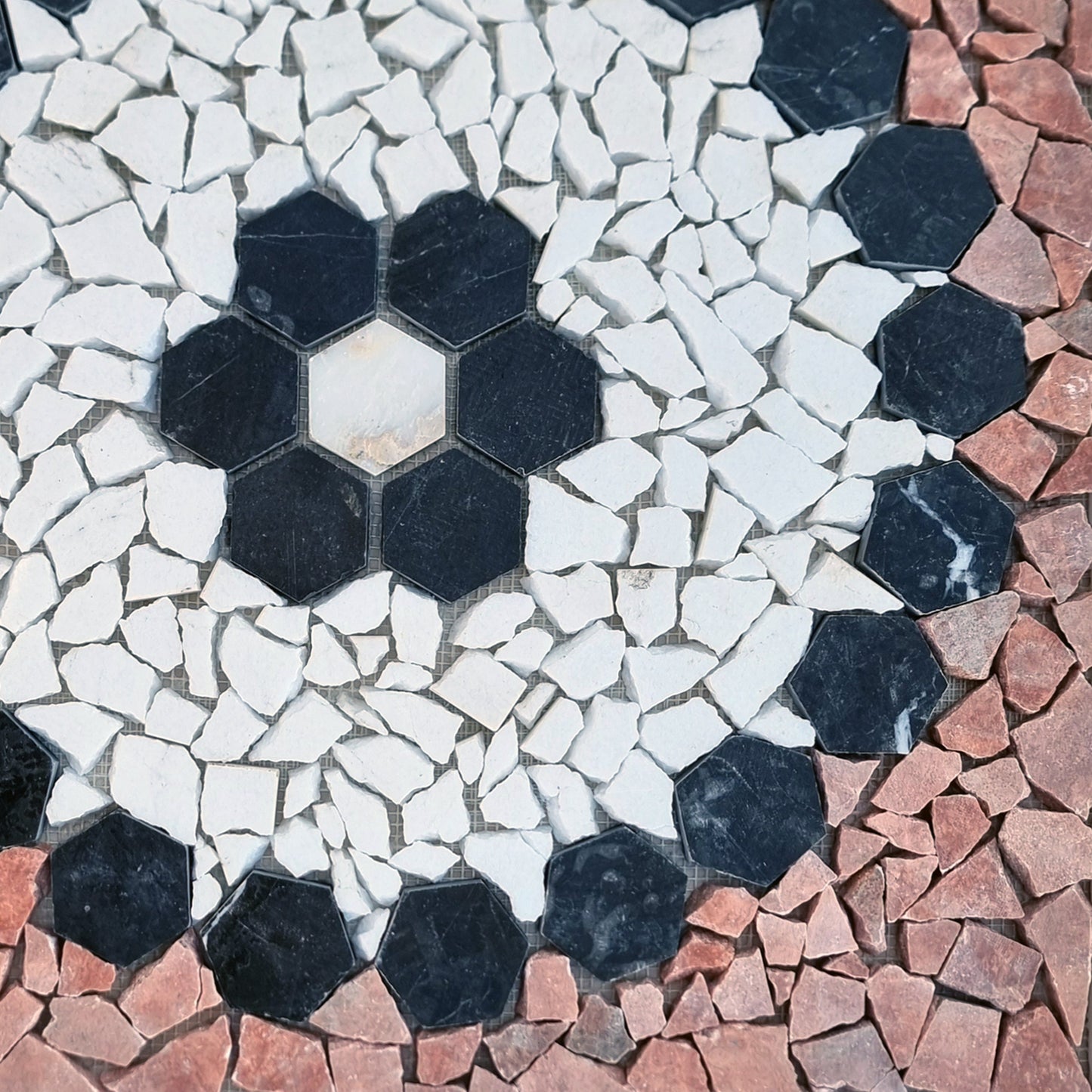 Handmade Square Stone Mosaic Tile: Tropical Medallion Art (24x24")