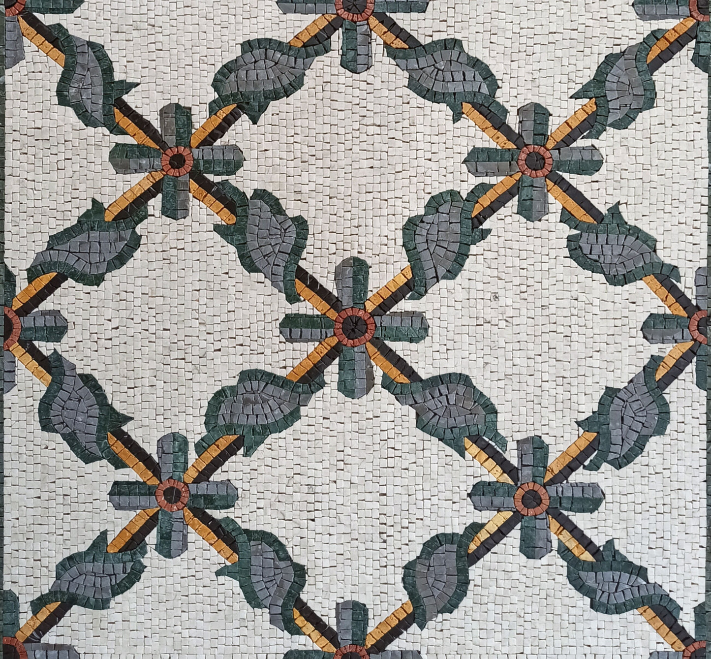 Floral Marble Mosaic Rug: Handmade Stone Tile Carpet (64” x 32")