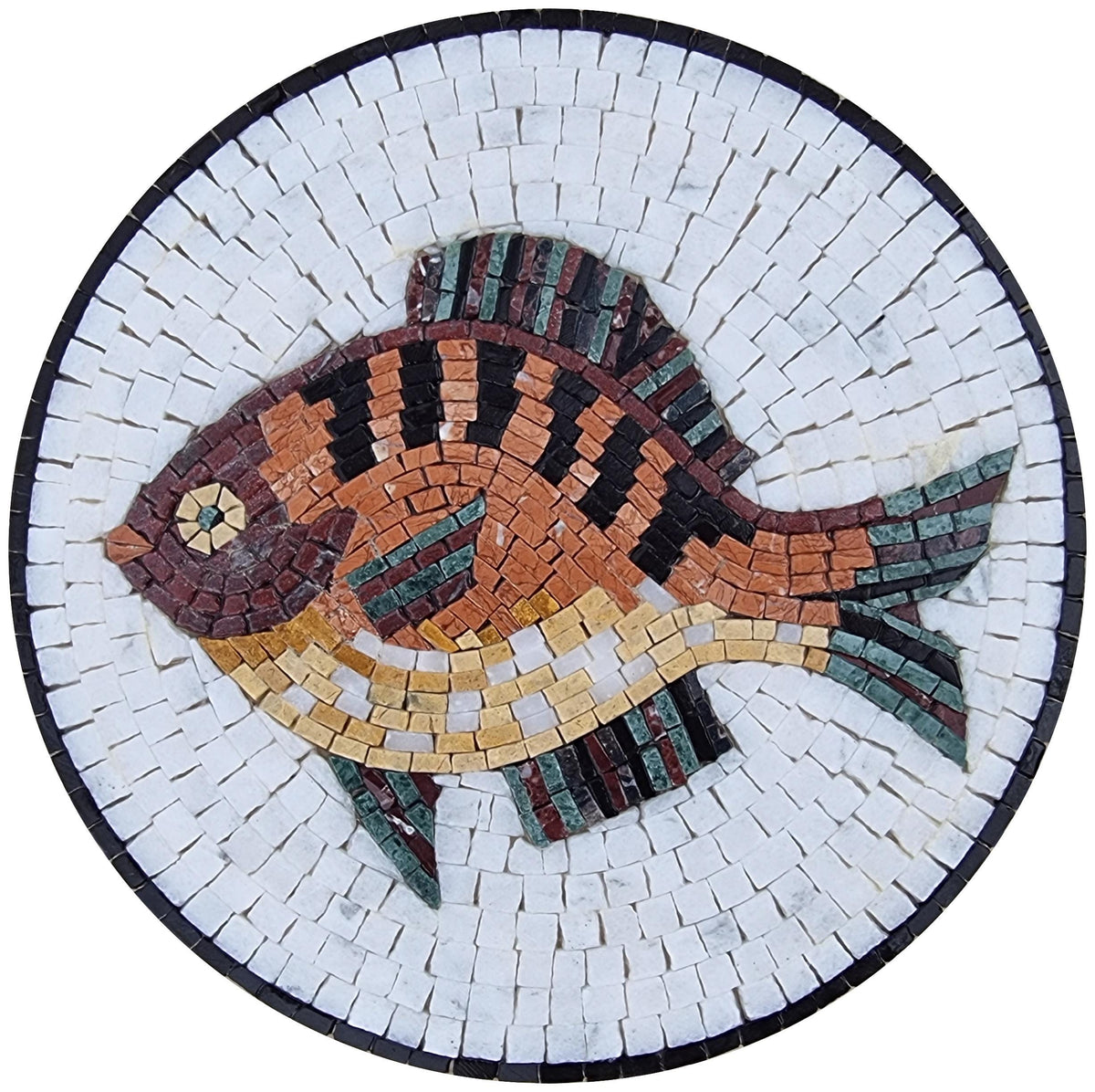16" Fish Mosaic Medallion – Custom Handmade Marble Tile Art, Customization available