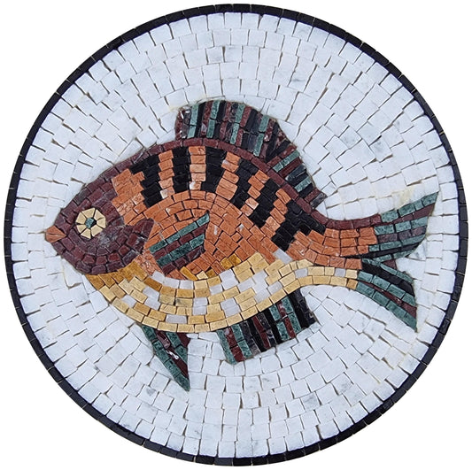 16" Fish Mosaic Medallion – Custom Handmade Marble Tile Art, Customization available