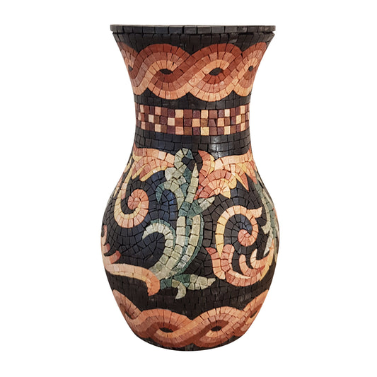 Handmade Black Mosaic Vase: Round Marble Stone Art, 16"