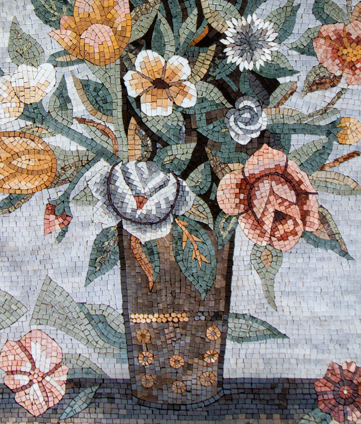 Handmade Marble Mosaic Mural: Flowers in Vase Wall Art
