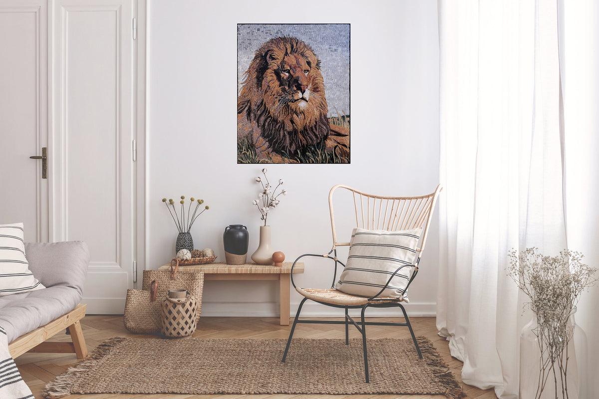 LION MOSAIC BACKSPLASH | Wild Jungle Animal Mosaic Tiles For House Warming | LionPride Artwork Tiles For Interior Room Walls
