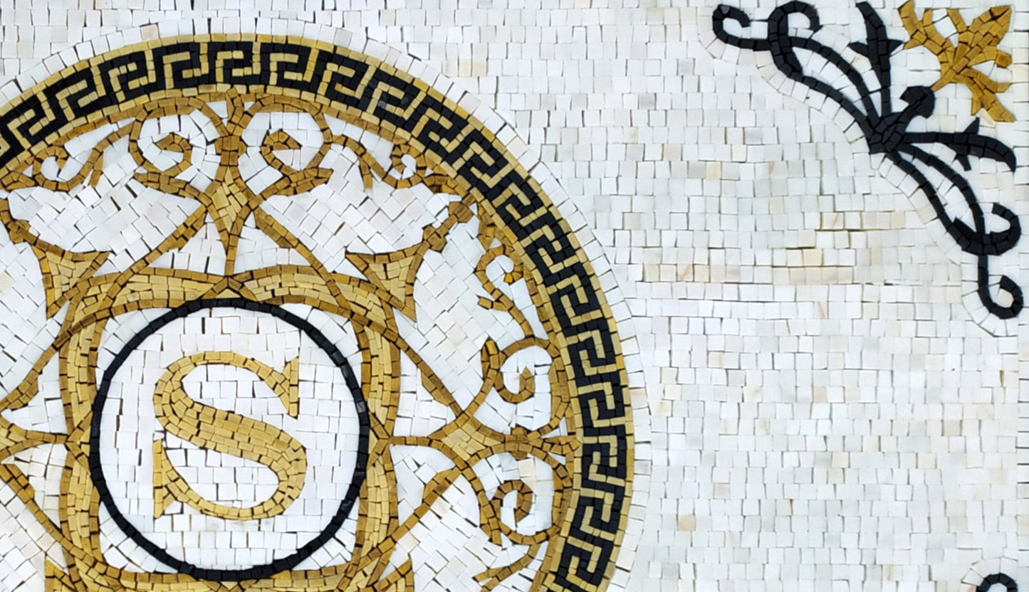 Handmade Marble Medallion Rug: Natural Stone Mosaic Art (52” x 30”)