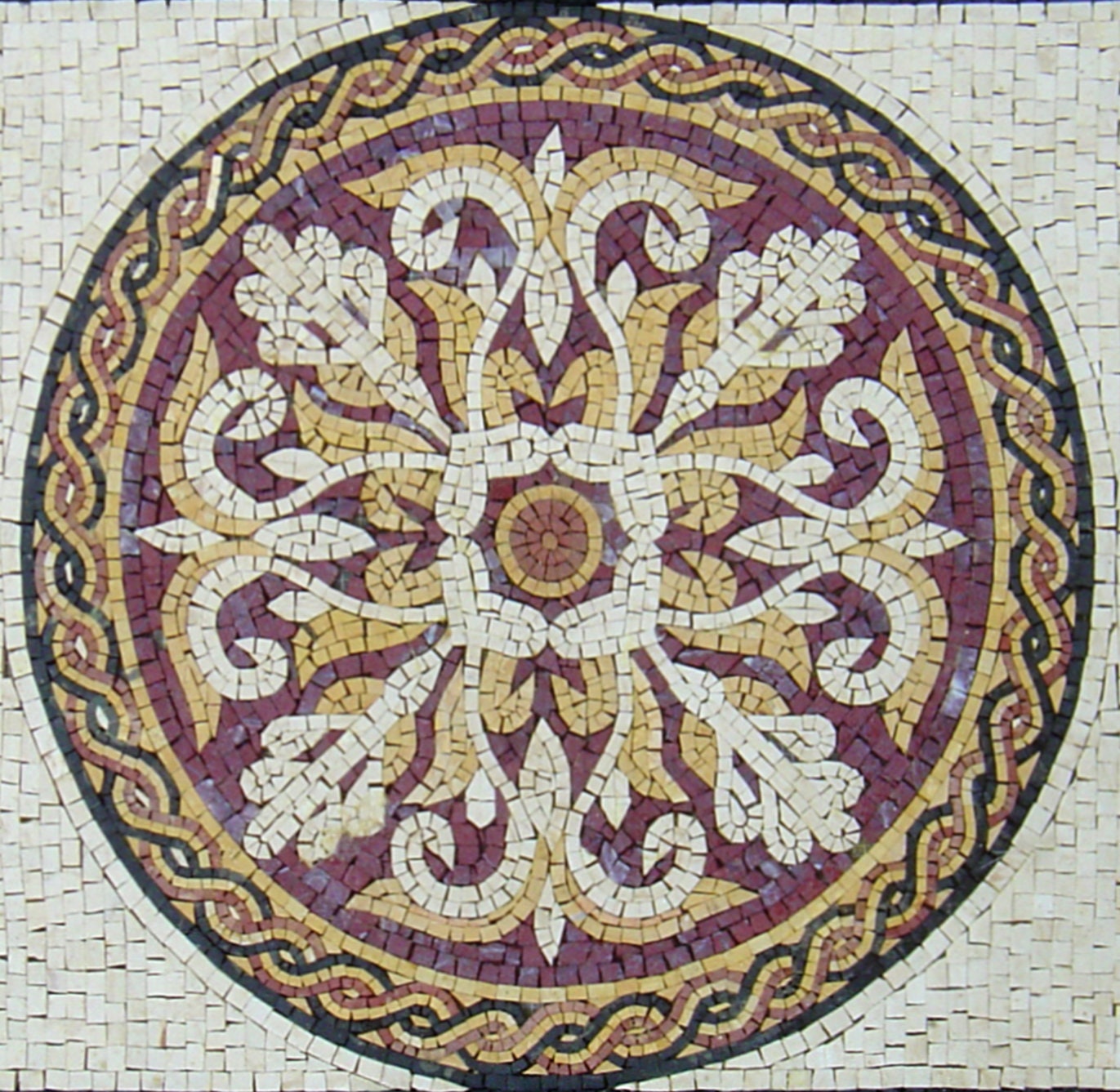Floral Marble Stone Rug: Round Mosaic Art, Handmade Carpet