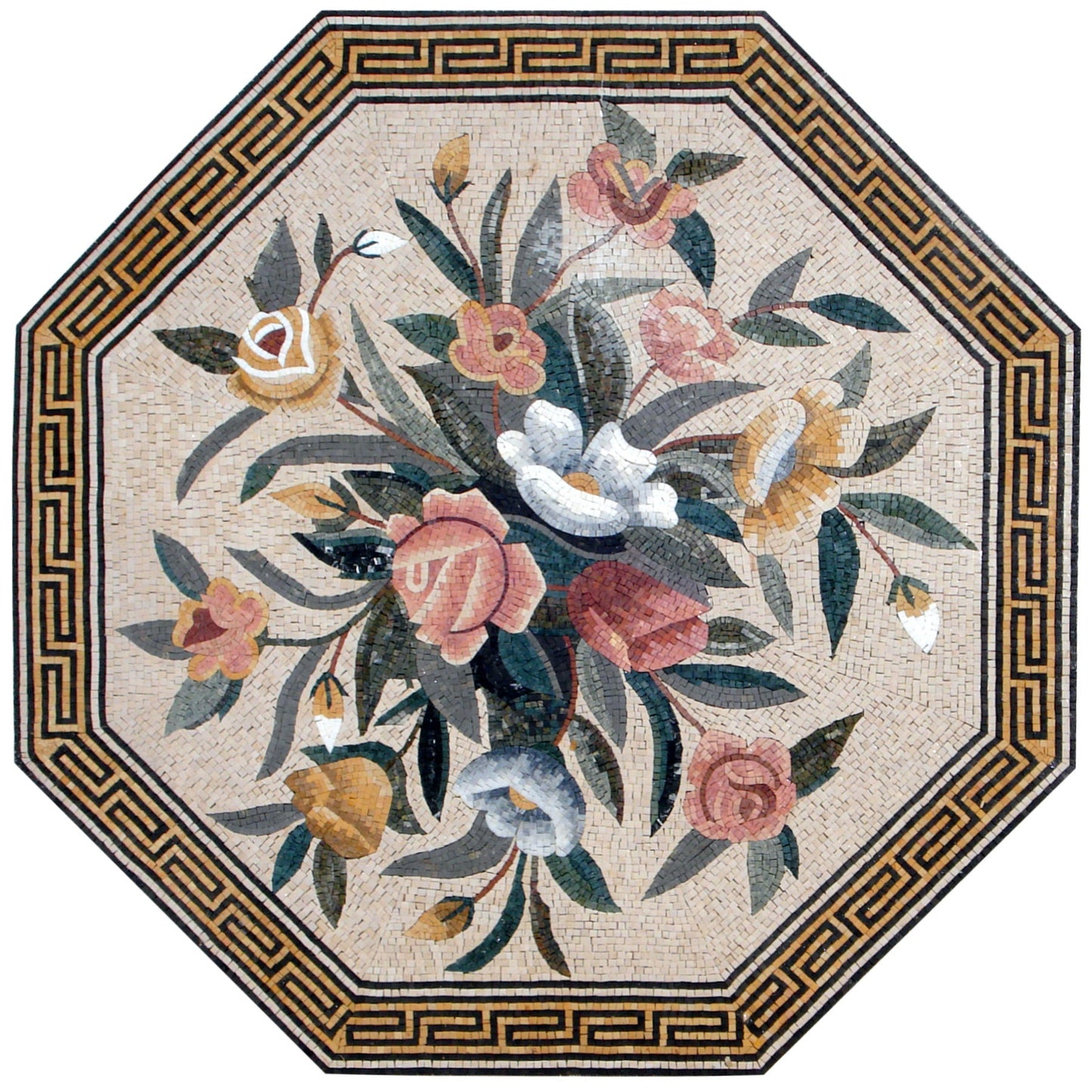 Handmade Marble Mosaic: Roses Bouquet Decorative Tile (48" x 48")