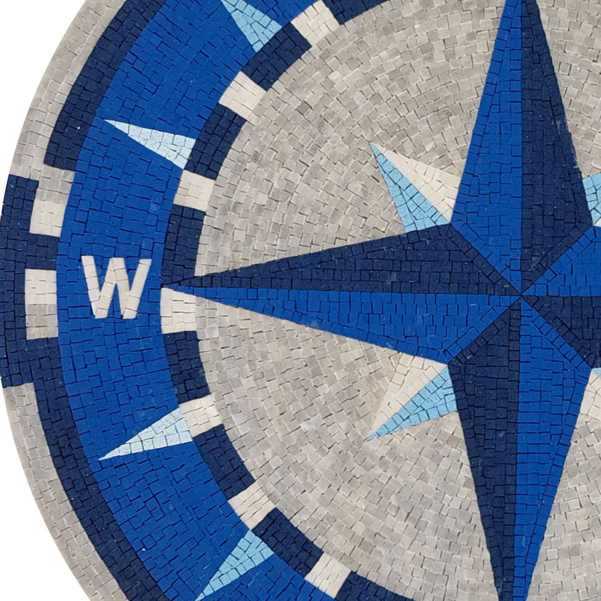 Oceanic Opulence - Handcrafted Inlay Blue Colorblocked Nautical Compass Rose Mosaic Medallion - Customization available