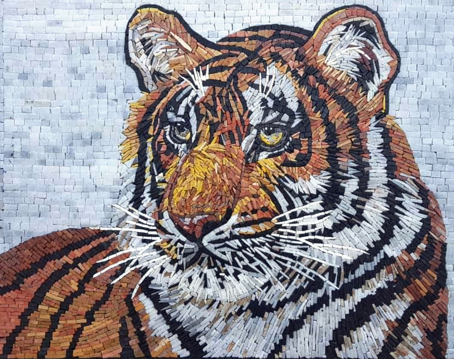 Handmade Bengal Tiger Mosaic Tile Art: Interior Wall Decor (28” x 22”)