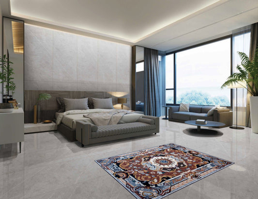 Handmade Marble Stone Mosaic Rug: Floral Medallion Design