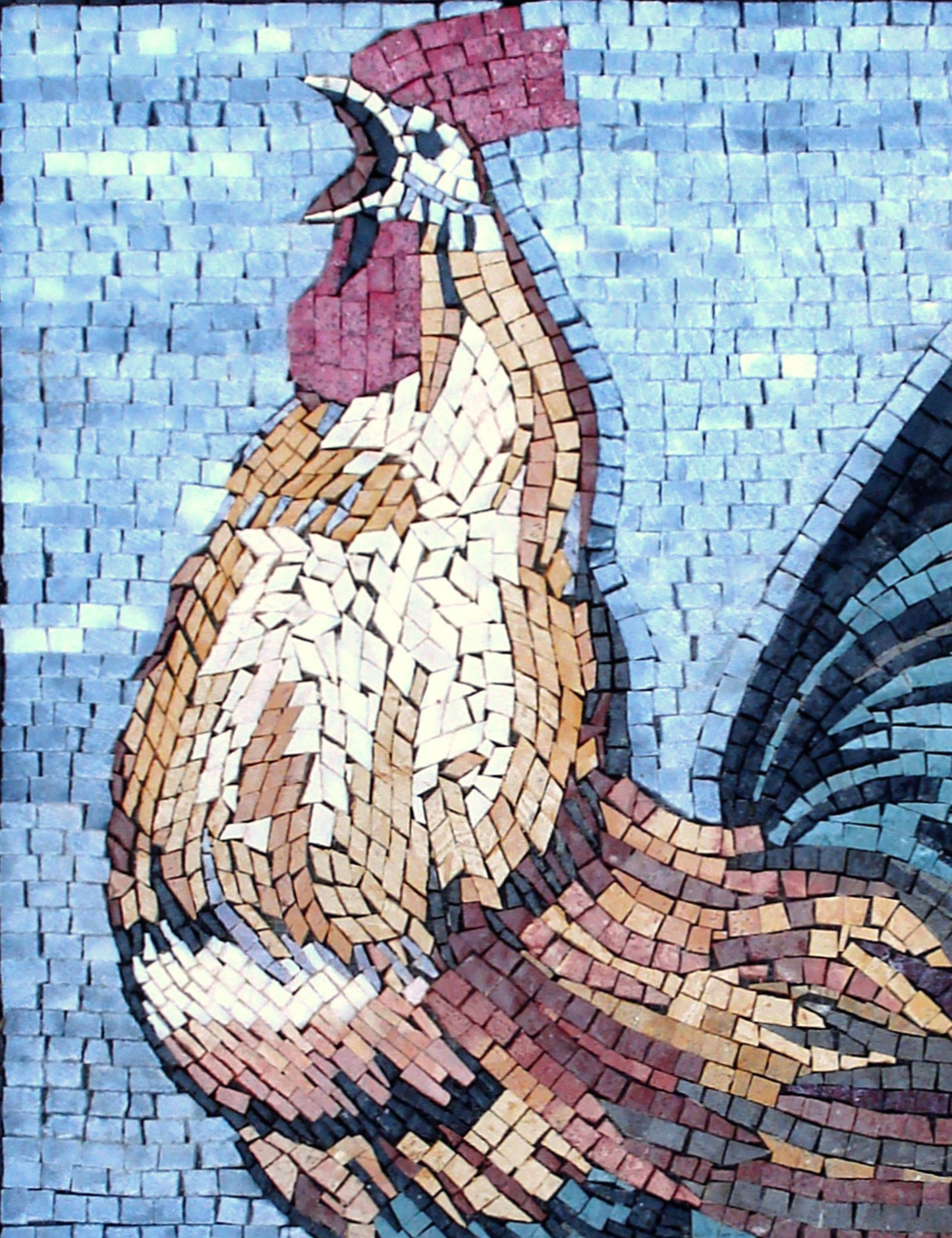 Handmade Rooster Mosaic Tile Art: Farmhouse Kitchen Backsplash (26x20)